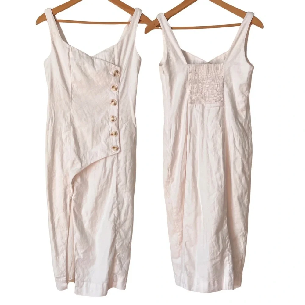 Anthropologie Sleeveless Square Neck Linen Button Wrap Midi Dress, XS - Picture 2 of 14